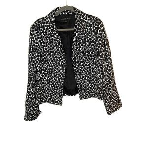 LAFAYETTE 148 Blazer Jacket Womens 14 Black White Open Front Geometric Lined